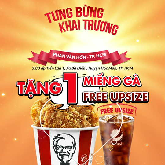 KFC tặng 1 Miếng Gà và miễn phí upsize Pepsi