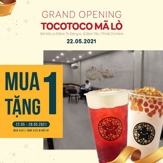 Tocotoco ưu đãi mua 1 tặng 1 chi nhánh Mã Lò