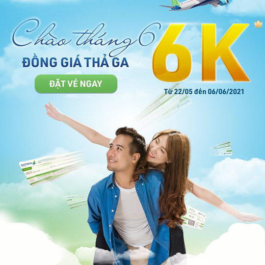 Bamboo Airways ưu đãi đồng giá vé máy bay 6k