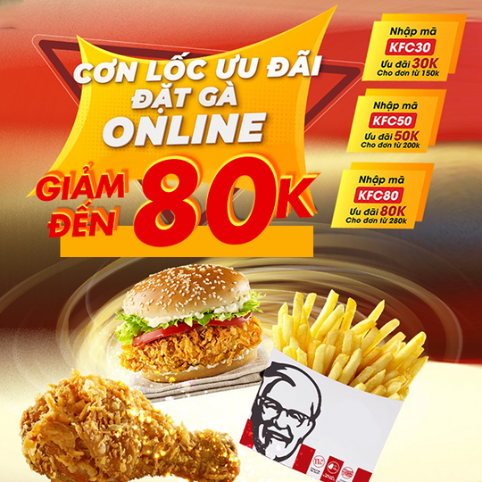 KFC ưu đãi đến 80K khi đặt giao hàng