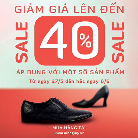 Vina Giầy khuyến mãi đến 40% nhiều sản phẩm