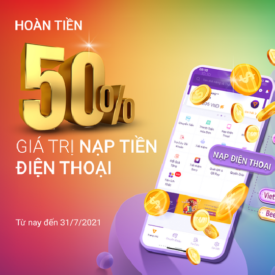 TPBank hoàn tiền 50% giá trị nạp tiền điện thoại