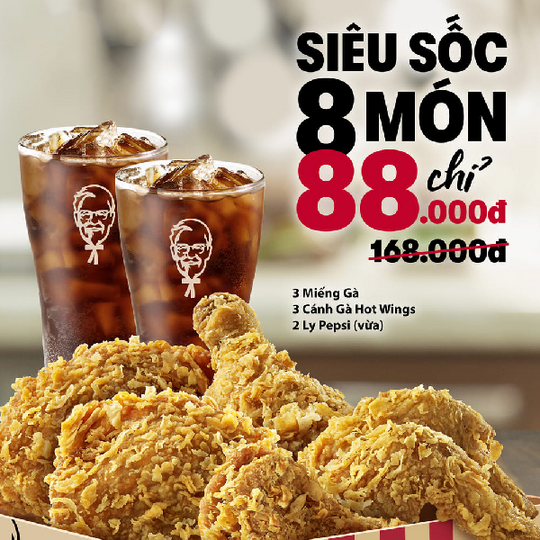 KFC ưu đãi 8 món với giá 88k