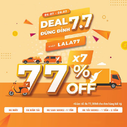 Lalamove giảm 77% phí giao hàng