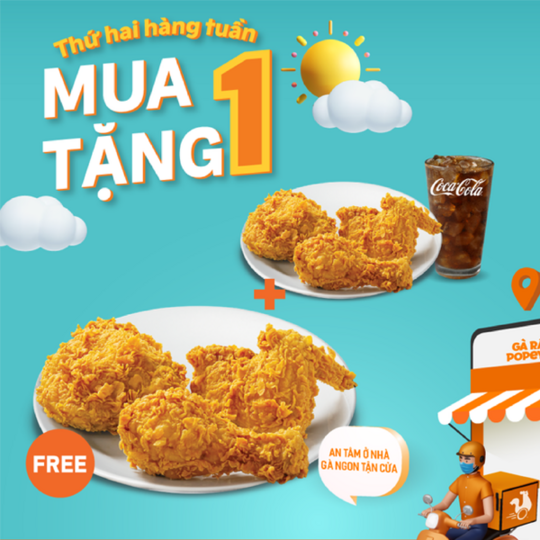Popeyes ưu đãi mua 1 tặng 1 vào ngày thứ 2