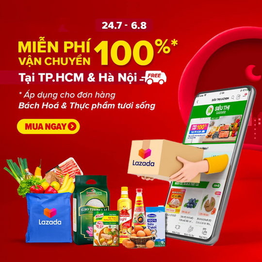 Lazada miễn phí VC cho ĐH từ 100k BH& Thực phẩm