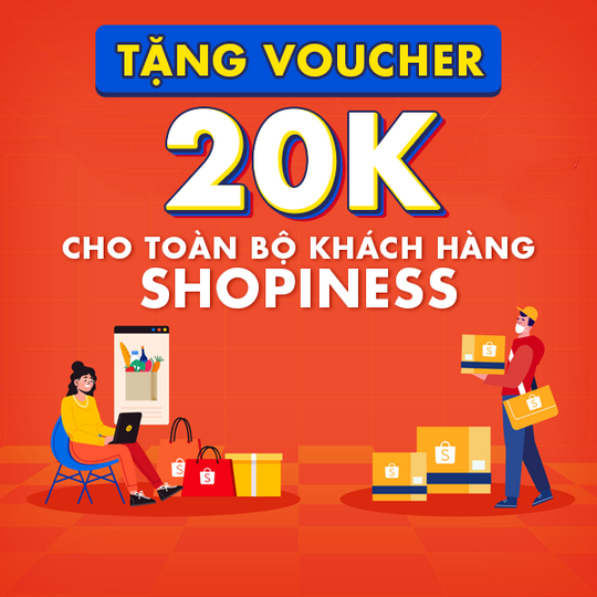Shopee tặng voucher 20k khi mua sp thiết yếu