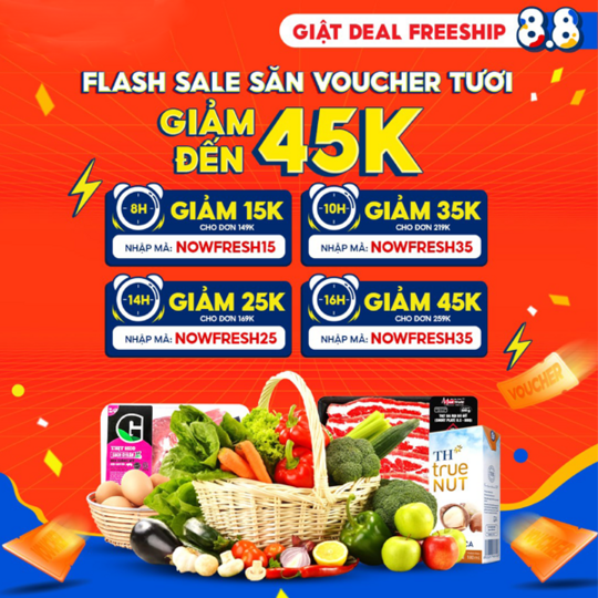 Shopee Food flash sale đến 45k khi đi chợ tại NowFresh