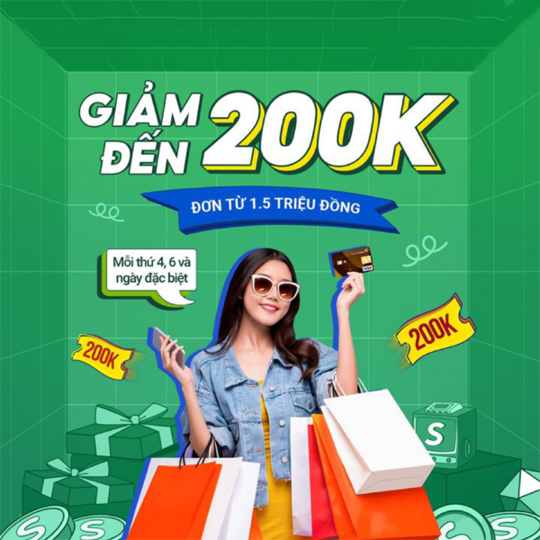 Shopee giảm đến 200k khi TT bằng thẻ Vietcombank