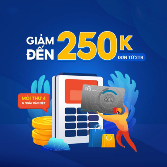 Shopee giảm đến 250k khi TT bằng thẻ Citibank