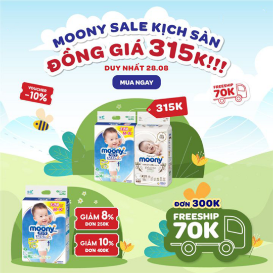 Moony Vietnam ưu đãi đồng giá 315k khi mua tại Shopee