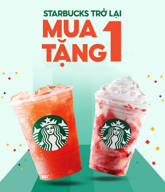 Starbucks Vietnam ưu đãi mua 1 tặng 1 qua ShopeeFood