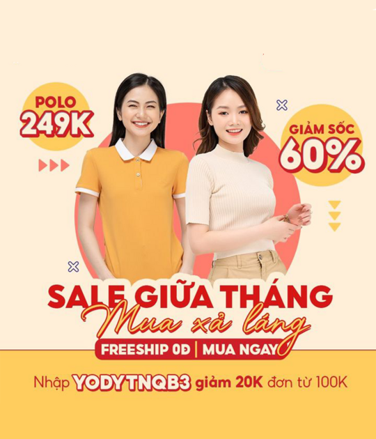 YODY Clothes khuyến mãi đến 60% khi mua tại Shopee