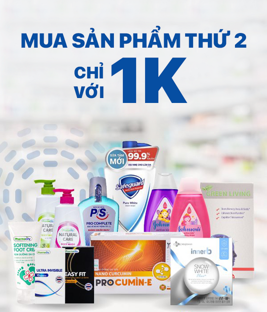 Pharmacity ưu đãi mua sản phẩm thứ 2 với giá 1k