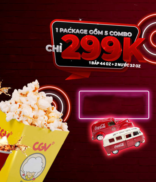 CGV ưu đãi 1 Package bắp và nước ngọt giá 299k